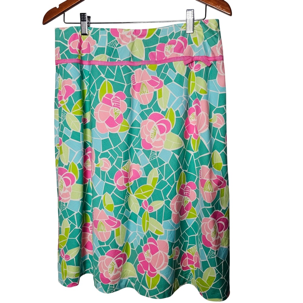 Lilly Pulitzer VTG Garden Party A-Line Skirt‎ 10 Green Pink Preppy Coastal